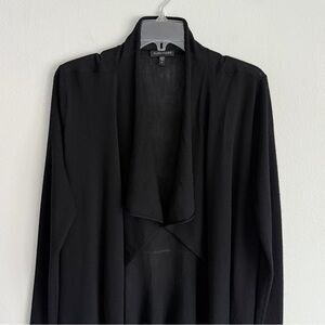 EILEEN FISHER Sz XL Black Ribbed Merino Wool Draped Open Front Cardigan Sweater